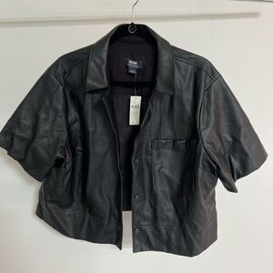 Maeve S/S vegan leather surfer shirt, black NWT